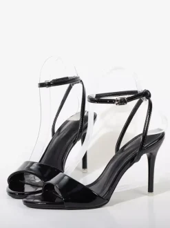 Sandales noires à talons hauts pour femmes bout ouvert et bride cheville chaussures de soirée