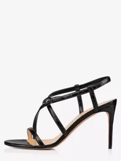 Sandales noires à talons hauts pour femmes chaussures de soirée à lanières et bout ouvert