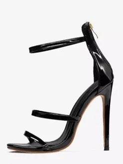 Sandales noires à talons hauts chaussures habillées à talons aiguilles verni sexy à lanières