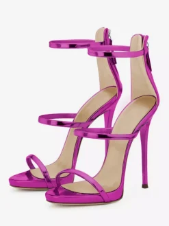 Sandales noires à talons hauts chaussures habillées à talons aiguilles verni sexy à lanières