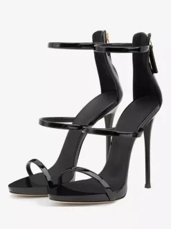 Sandales noires à talons hauts chaussures habillées à talons aiguilles verni sexy à lanières
