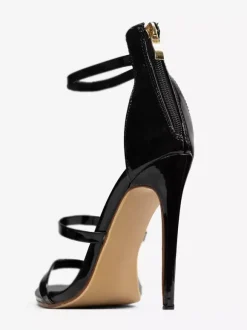 Sandales noires à talons hauts chaussures habillées à talons aiguilles verni sexy à lanières