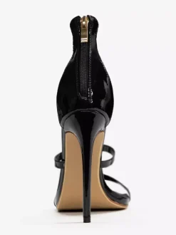 Sandales noires à talons hauts chaussures habillées à talons aiguilles verni sexy à lanières