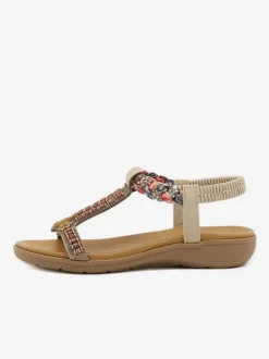 Sandales Plates Bohème En Cuir PU Clouté Sangle En T Chaussures Décontractées