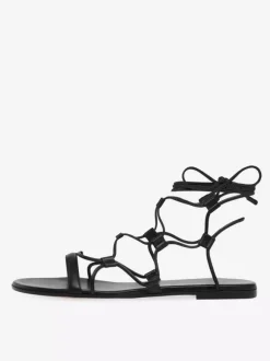 Sandales plates noires à lacets et bout ouvert pour femmes