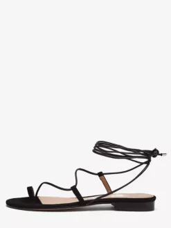 Sandales plates noires à lacets et bout ouvert pour femme