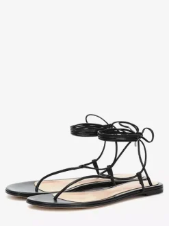 Sandales plates noires à lacets pour femmes