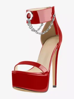 Sandales sexy à talons hauts et bout ouvert avec bride à la cheville et chaîne
