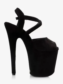Sandales sexy à talons hauts avec tige en micro-daim marron foncé et bout ouvert boucle de 39 pouces chaussures sexy de 79 pouces