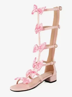 Sandales Sweet Lolita avec n艙uds et bout rond en cuir PU chaussures d'été blanches Lolita