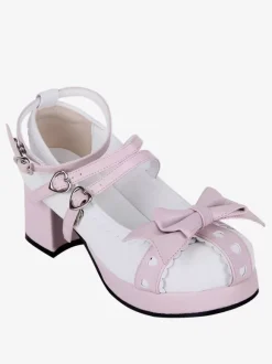 Sandales Sweet Lolita avec n艙uds à bout rond en cuir PU chaussures d'été blanches Lolita