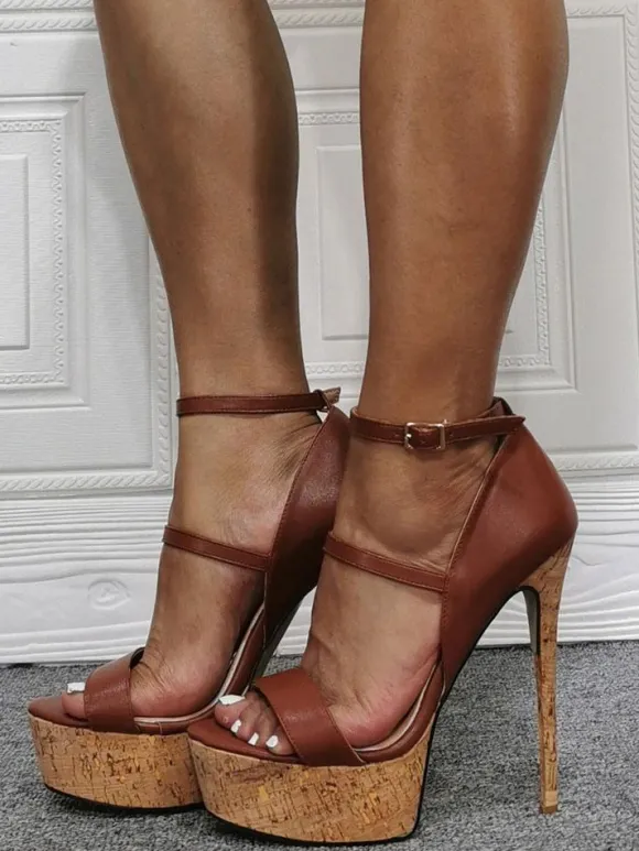 Sandales Talons Hautes Sexy avec Plateforme Femmes à Lacets à Cuir Synthétique Bicolores avec Bout Ouvert avec Boucles Etés Talons Hautes Aiguilles