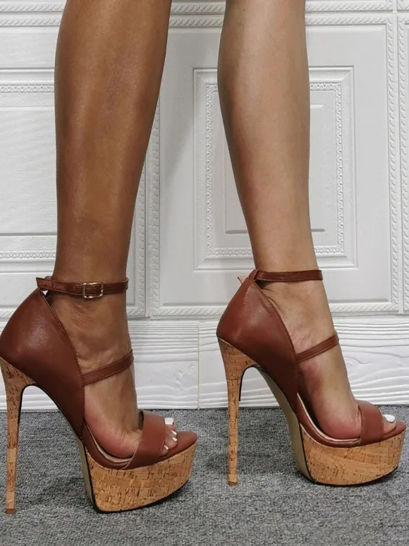 Sandales Talons Hautes Sexy avec Plateforme Femmes à Lacets à Cuir Synthétique Bicolores avec Bout Ouvert avec Boucles Etés Talons Hautes Aiguilles