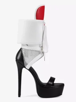 Sandales blanches à talons hauts pour femmes plateforme bout ouvert découpes lacets