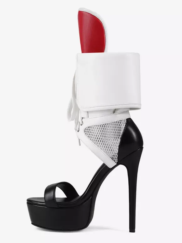 Sandales blanches à talons hauts pour femmes plateforme bout ouvert découpes lacets