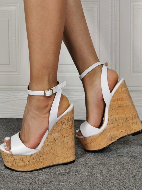 Sandales Compensées En Cuir PU Pour Femmes Décontracté à Lacet