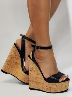 Sandales Compensées En Cuir PU Pour Femmes Décontracté à Lacet