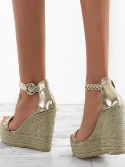 Sandales compensées or en PU Chaussures femme