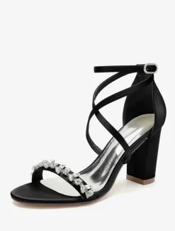 Sandales de mariée en satin blanc sexy à bout ouvert avec strass