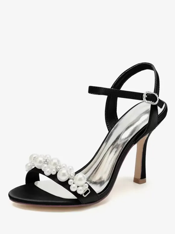 Sandales de mariée en satin ivoire chic à bout ouvert avec strass