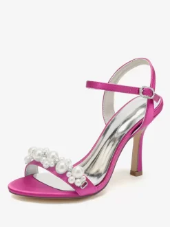 Sandales de mariée en satin ivoire chic à bout ouvert avec strass