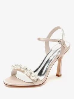 Sandales de mariée en satin ivoire chic à bout ouvert avec strass