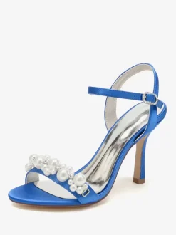 Sandales de mariée en satin ivoire chic à bout ouvert avec strass