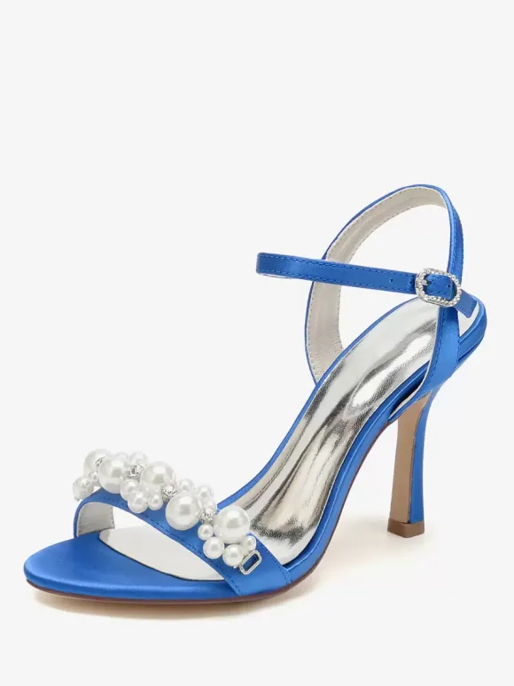 Sandales de mariée en satin ivoire chic à bout ouvert avec strass