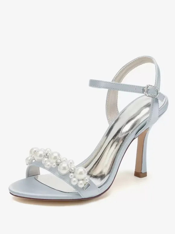 Sandales de mariée en satin ivoire chic à bout ouvert avec strass