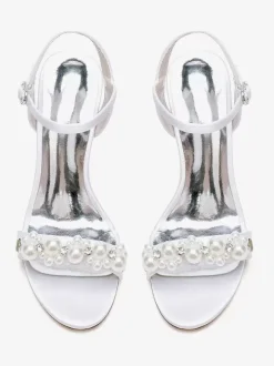 Sandales de mariée en satin ivoire chic à bout ouvert avec strass