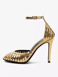 Sandales dorées à talons hauts bout ouvert style escarpin chaussures de soirée