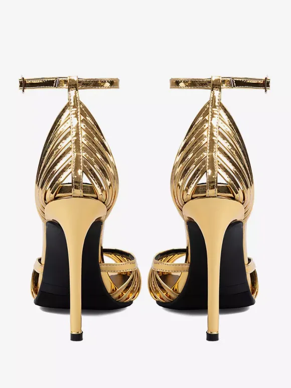Sandales dorées à talons hauts bout ouvert style escarpin chaussures de soirée