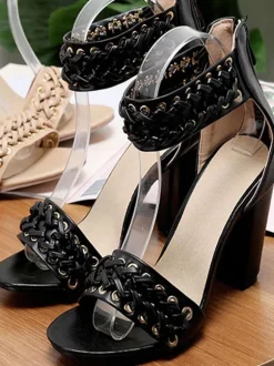 Sandales femme abricot talon épais à zip