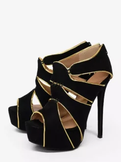 Sandales femmes sexy noir en nubuck plateforme talon haut
