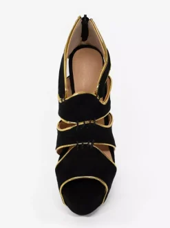 Sandales femmes sexy noir en nubuck plateforme talon haut