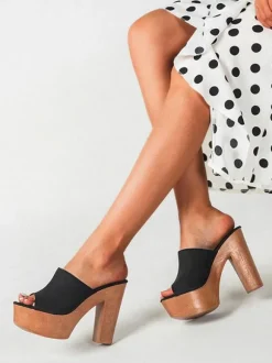 Sandales Femme Terry Slide Bout Ouvert Talon Chunky Sandales à Talons Slip-On