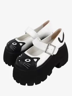 Sandales gothiques Lolita blanches chaussures d'été en cuir PU à imprimé animal et bout rond