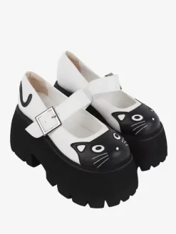 Sandales gothiques Lolita blanches chaussures d'été en cuir PU à imprimé animal et bout rond