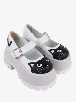 Sandales gothiques Lolita blanches chaussures d'été en cuir PU à imprimé animal et bout rond