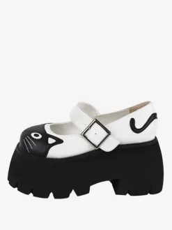 Sandales gothiques Lolita blanches chaussures d'été en cuir PU à imprimé animal et bout rond