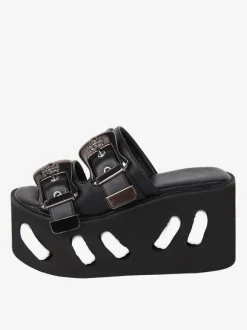 Sandales Gothiques Lolita À Bout Rond Steam Punk Chaussures D'été Compensées Lolita Noires