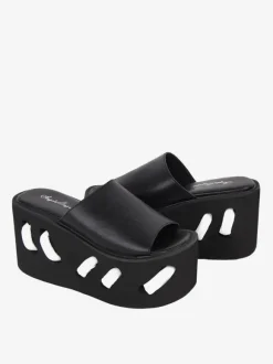 Sandales gothiques Lolita à bout rond en cuir PU Chaussures d'été Lolita noires