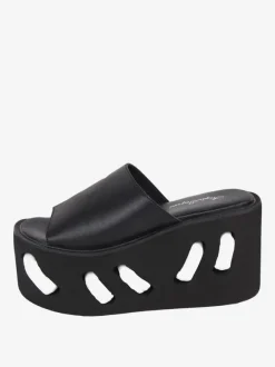 Sandales gothiques Lolita à bout rond en cuir PU Chaussures d'été Lolita noires