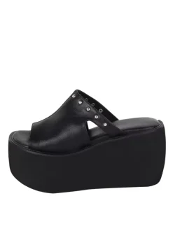 Sandales gothiques Lolita à rivets bout ouvert imprimé floral cuir PU chaussures d'été noires Lolita
