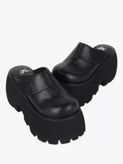 Sandales gothiques Lolita à rivets noirs imprimé floral chaussures d'été en cuir PU à bout ouvert