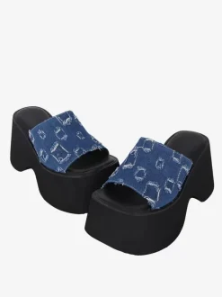 Sandales gothiques Lolita tissées à bout ouvert en cuir PU chaussures d'été bleues Lolita