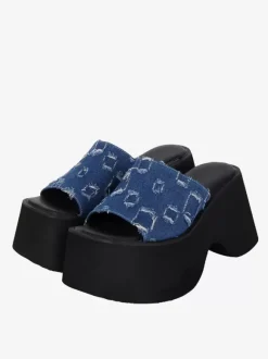 Sandales gothiques Lolita tissées à bout ouvert en cuir PU chaussures d'été bleues Lolita