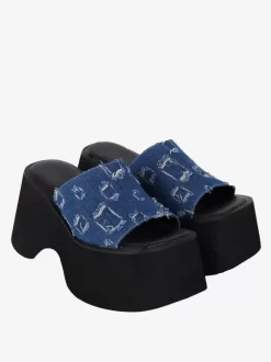 Sandales gothiques Lolita tissées à bout ouvert en cuir PU chaussures d'été bleues Lolita