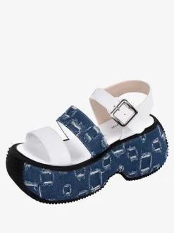Sandales Lolita Gothiques Bout Rond Textile Chaussures D'été Lolita Blanches