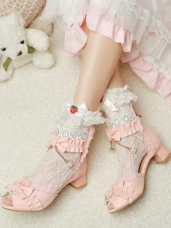 Sandales Lolita Style Rococo Beige Arcs Perles Bout Découpé Lolita Chaussures D'été